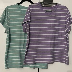 Time and Tru Short Sleeve Tees - Mint Green and Lavender Stripes